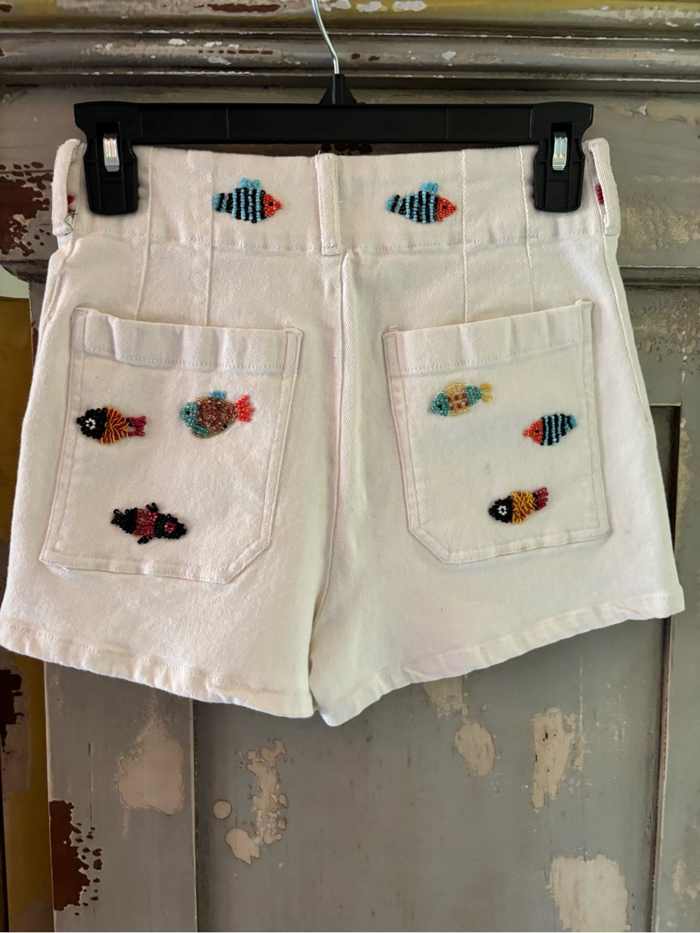 Anthropologie White Cotton Shorts with Multicolor Fish Embroidery - Picture 8 of 11